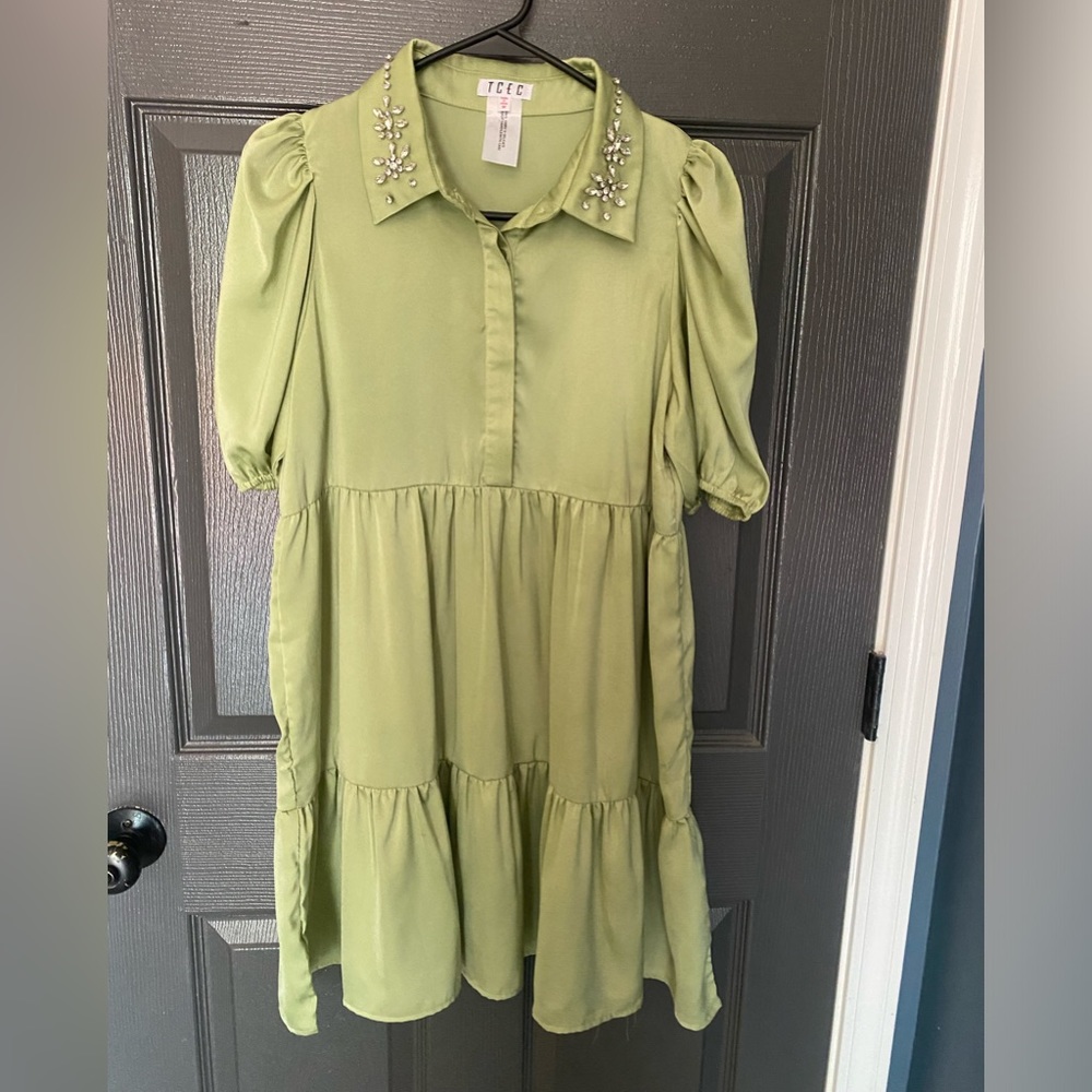 Fun beautiful green dress with rhinestones color